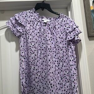 Liz Claiborne Lavender Blouse with Black and White Dots
